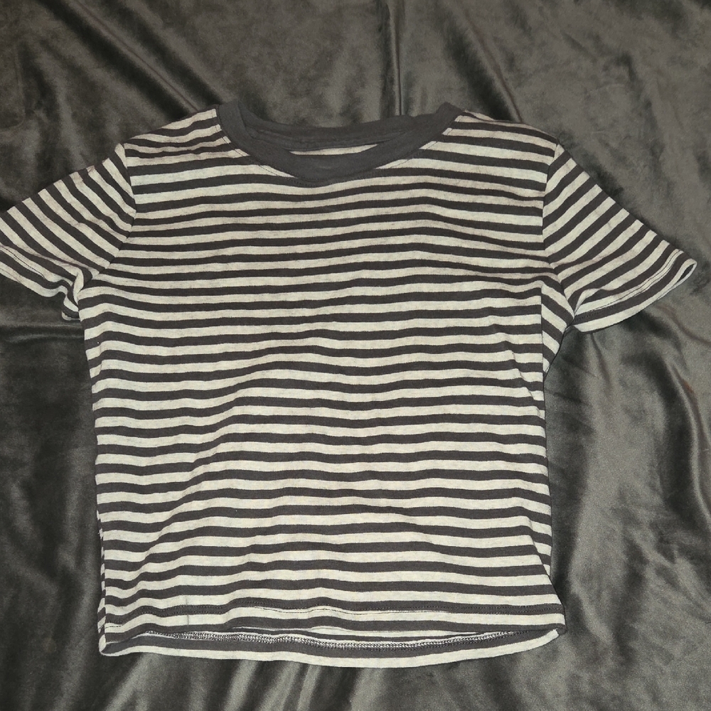 Hollister Black & White Striped Crop Tee